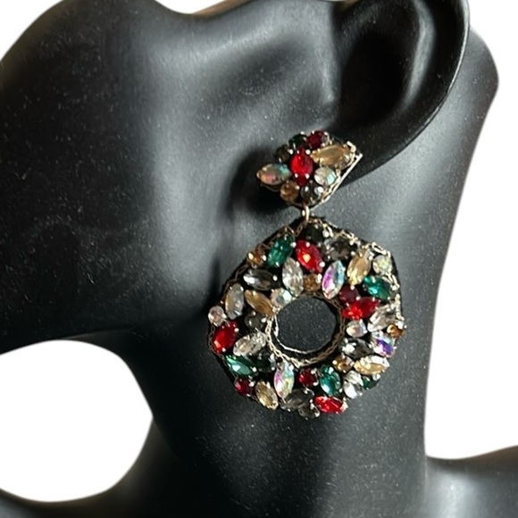 Persimmon Multicolor Jeweled Pierced Sparkle Statement Earrings - Picture 1 of 4